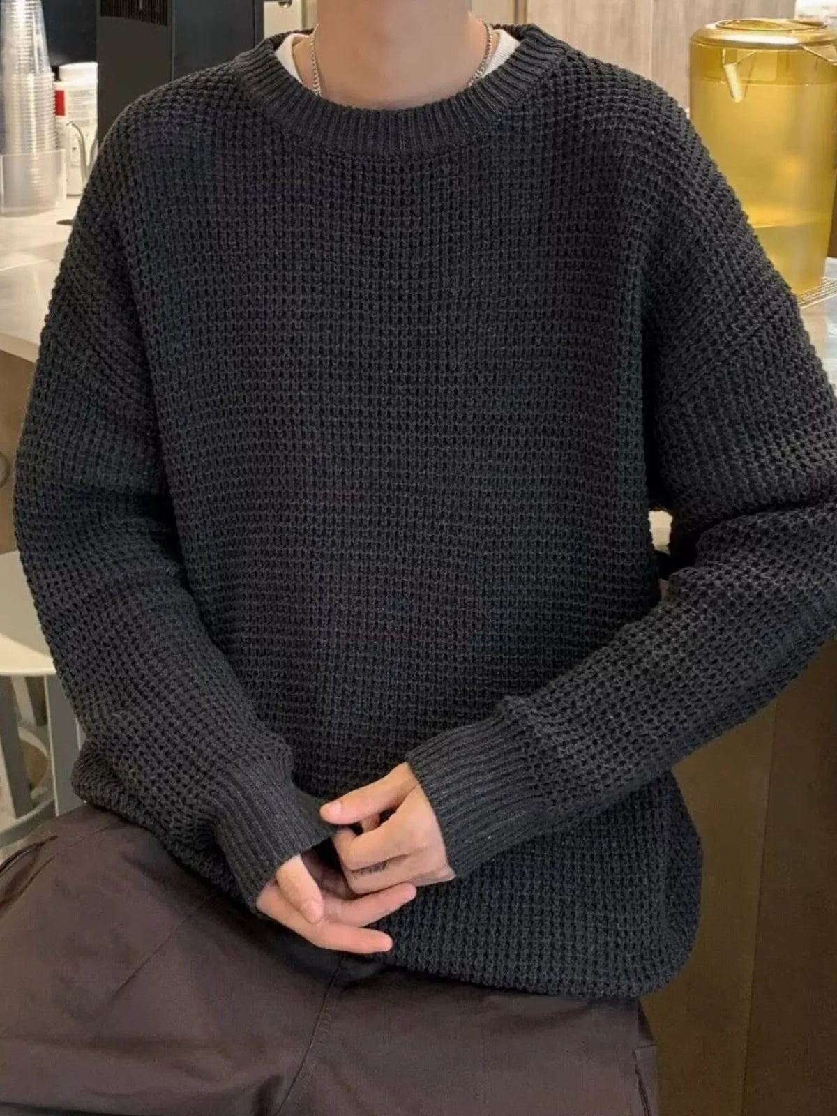 Men's Plus Size Round Neck Long Sleeve Sweater