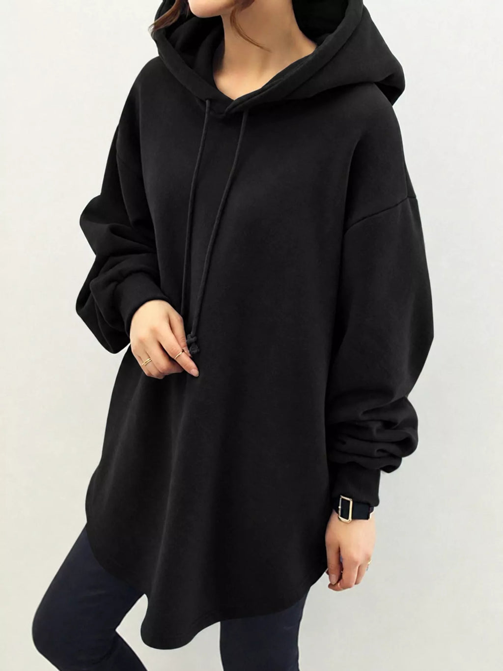 Full Size Drawstring Dropped Shoulder Hoodie Plus Size