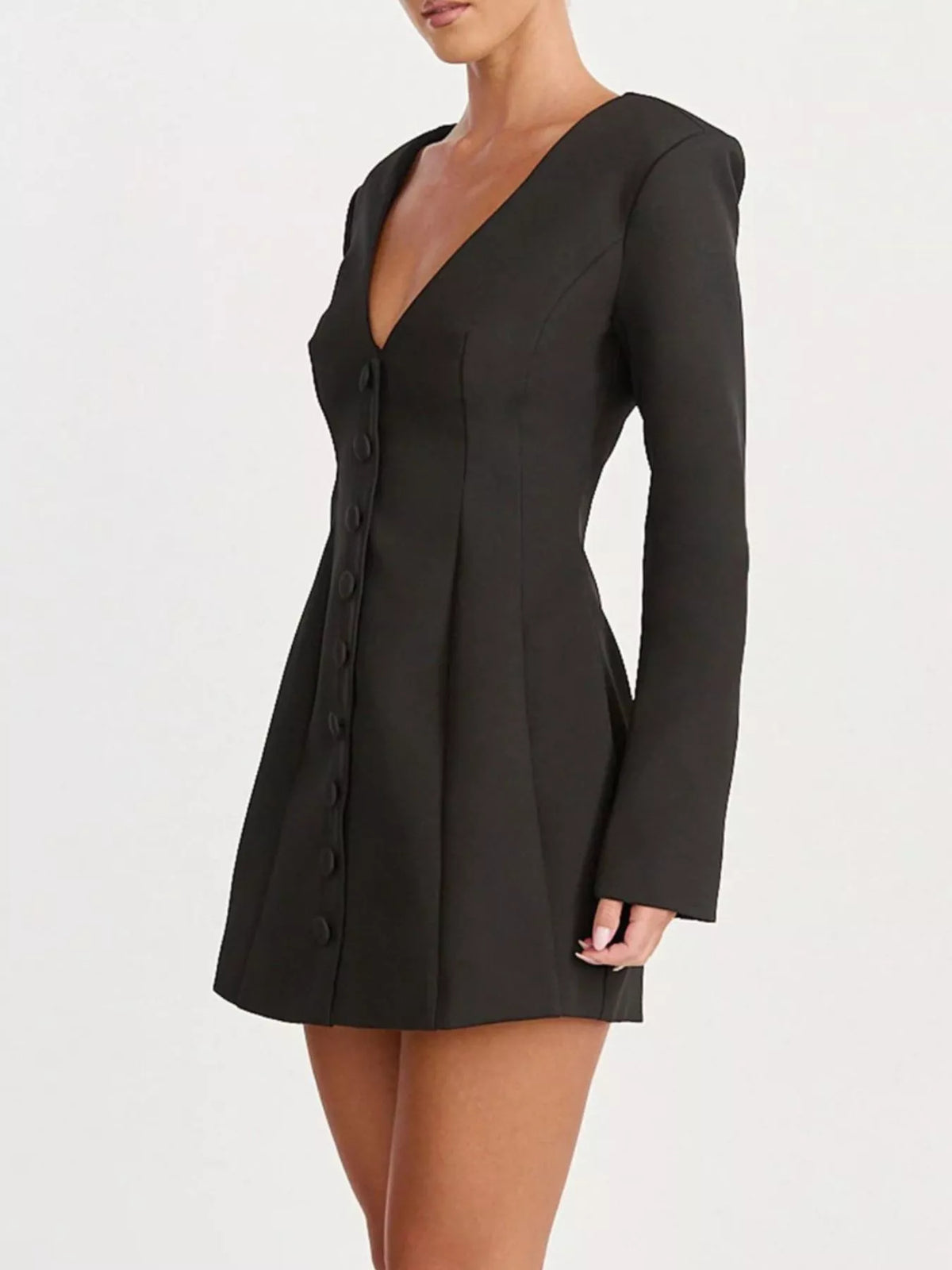 Deep V-Neck Button-Down Blazer Dress