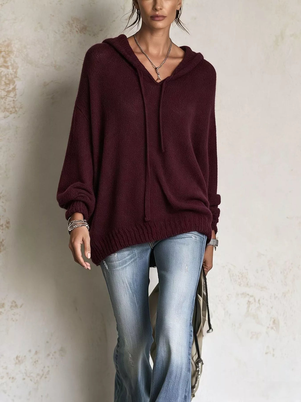 Full Size Drawstring Ribbed Hem Hooded Sweater Plus Size