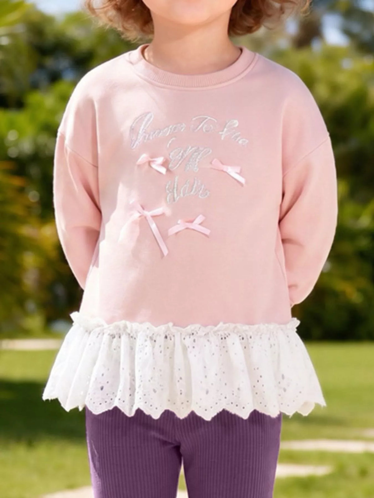 Children's Bow-Embellished Sweatshirt and Flare Pants Set