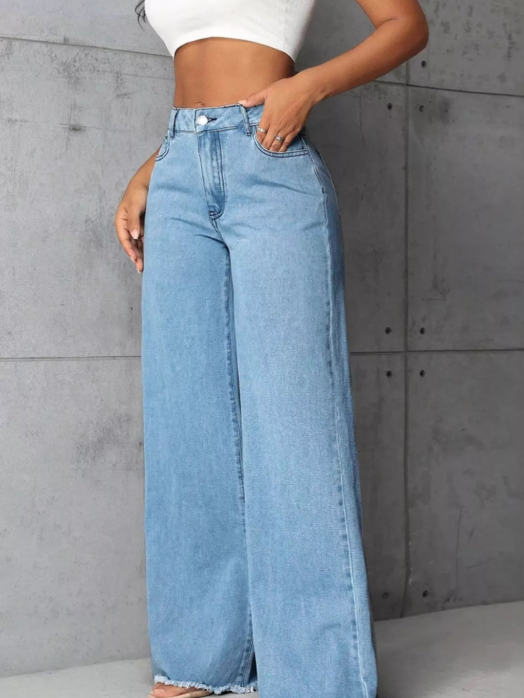 Full Size High-Waisted Wide Leg Raw Hem Jeans Plus Size