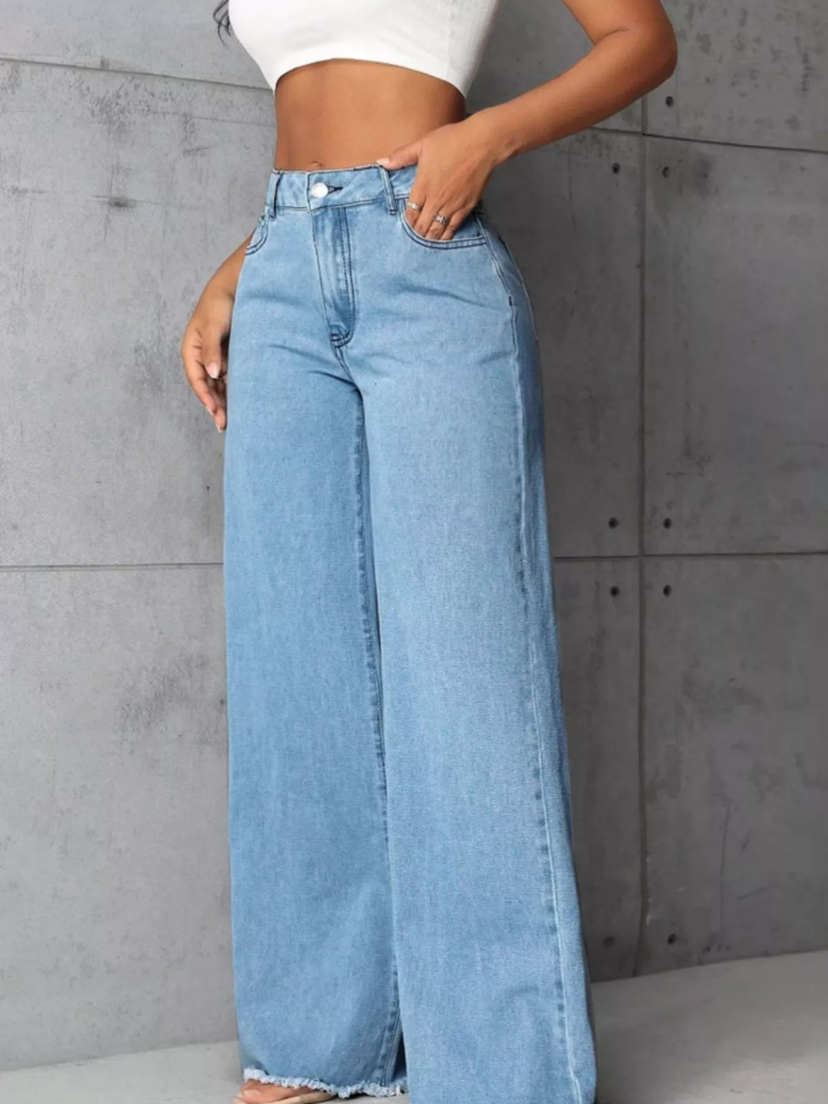 Full Size High-Waisted Wide Leg Raw Hem Jeans Plus Size