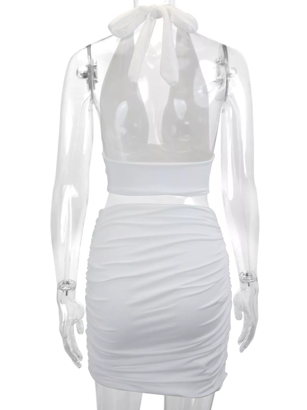 Halter Crop Top and Ruched Bodycon Mini Skirt Set