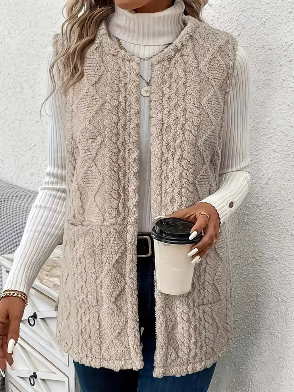 Sherpa Open Front Vest Coat