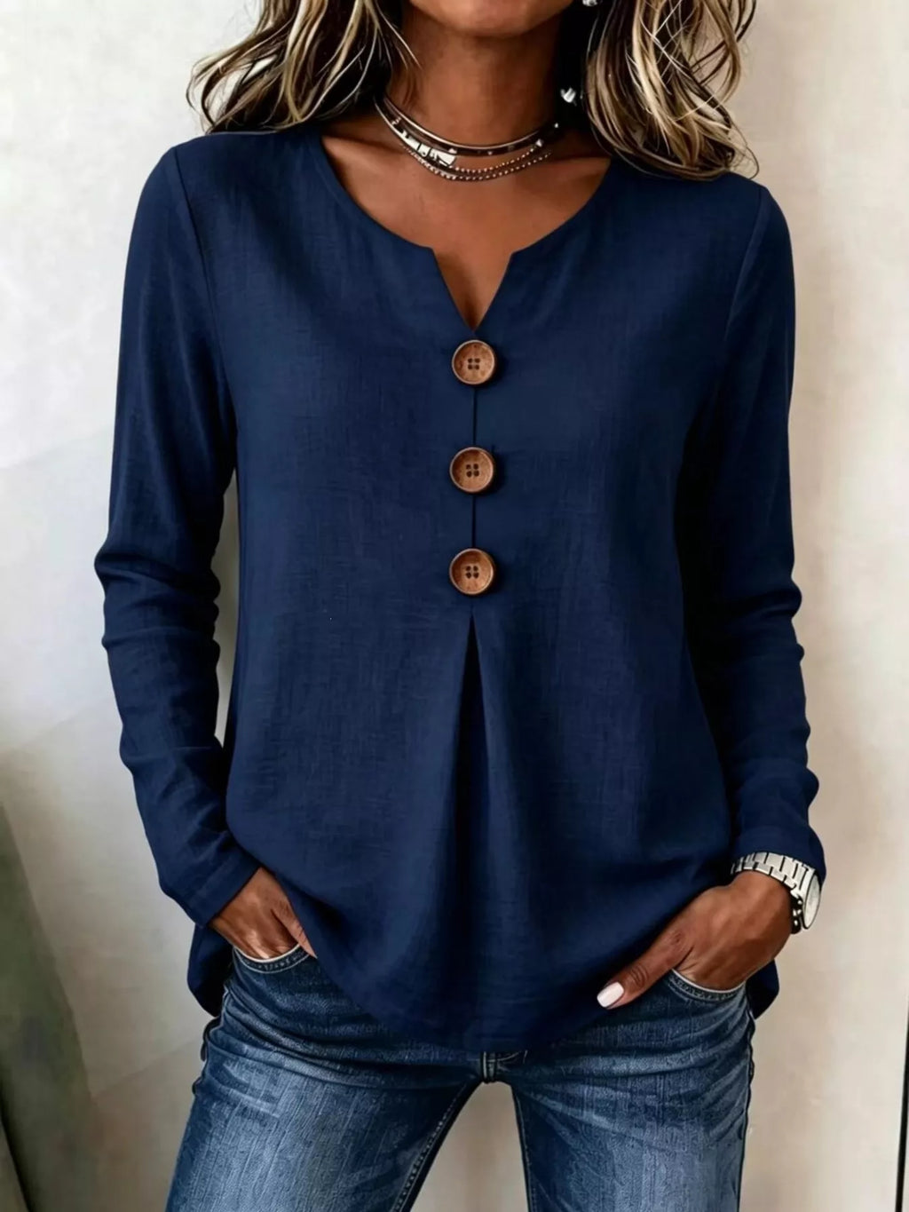 Full Size Decorative Button Long Sleeve Blouse Plus Size