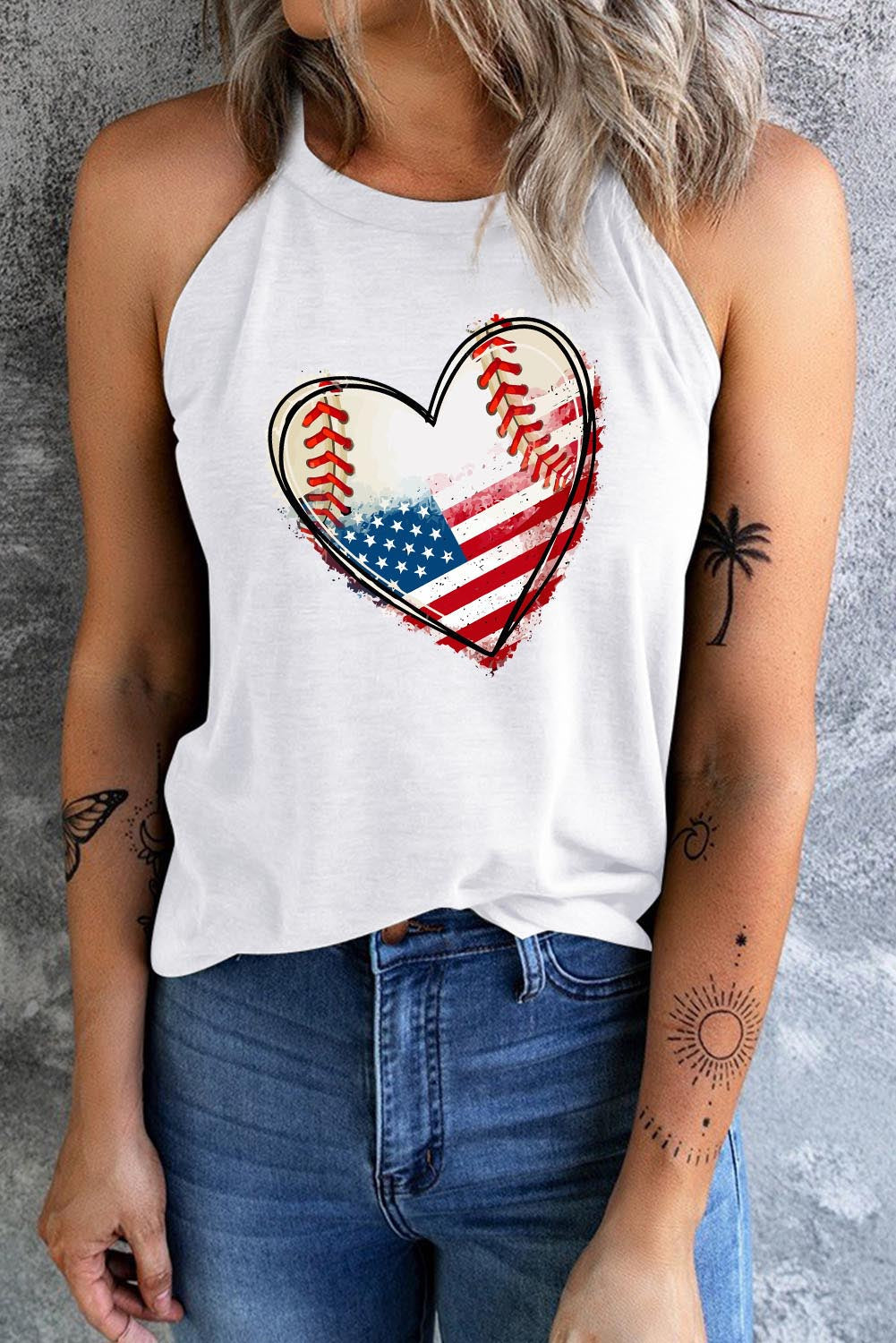 US Flag Heart Graphic Tank Top