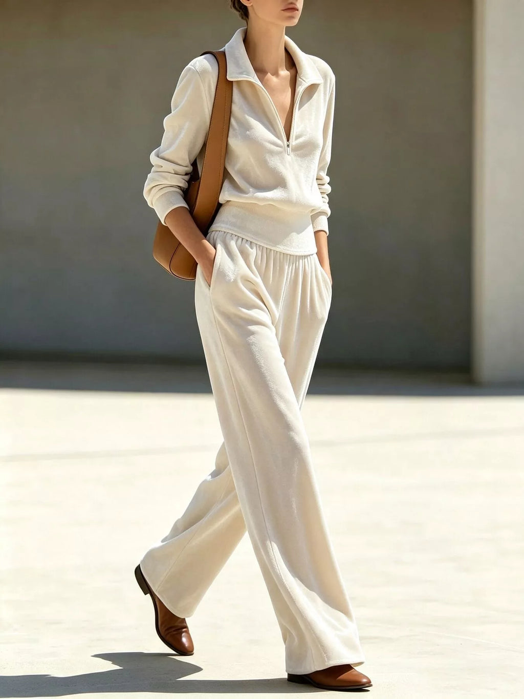 Full Size Half Zip Sweatshirt and Wide-Leg Pants Set Plus Size