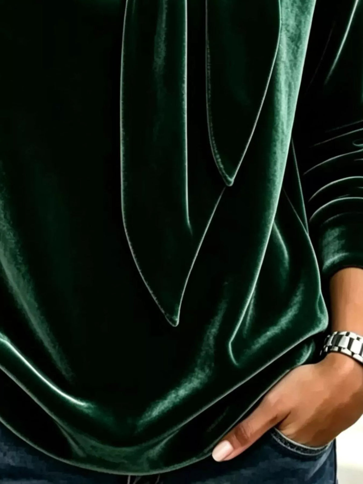 Velvet Tie Front Long Sleeve Sweatshirt