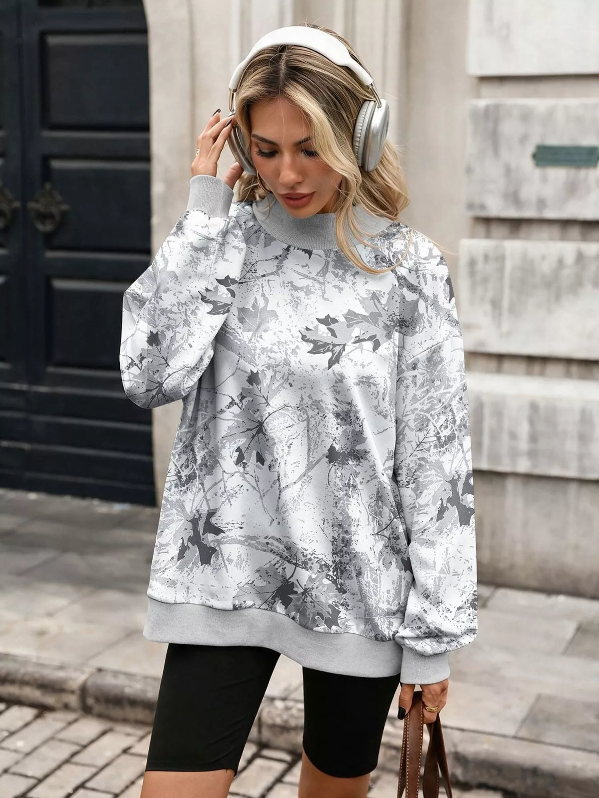 Camouflage Print Mock Neck Sweatshirt