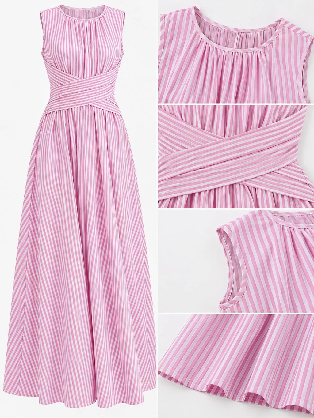 Full Size Sleeveless Striped Maxi Dress with Criss-Cross Waist Detail Plus Size