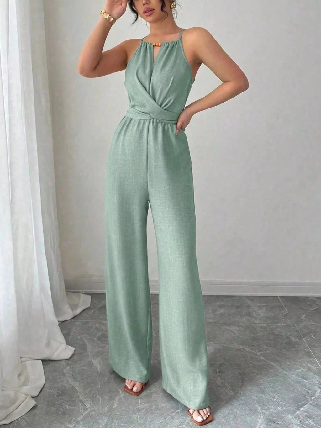 Sleeveless Tie Waist Wide-Leg Jumpsuit
