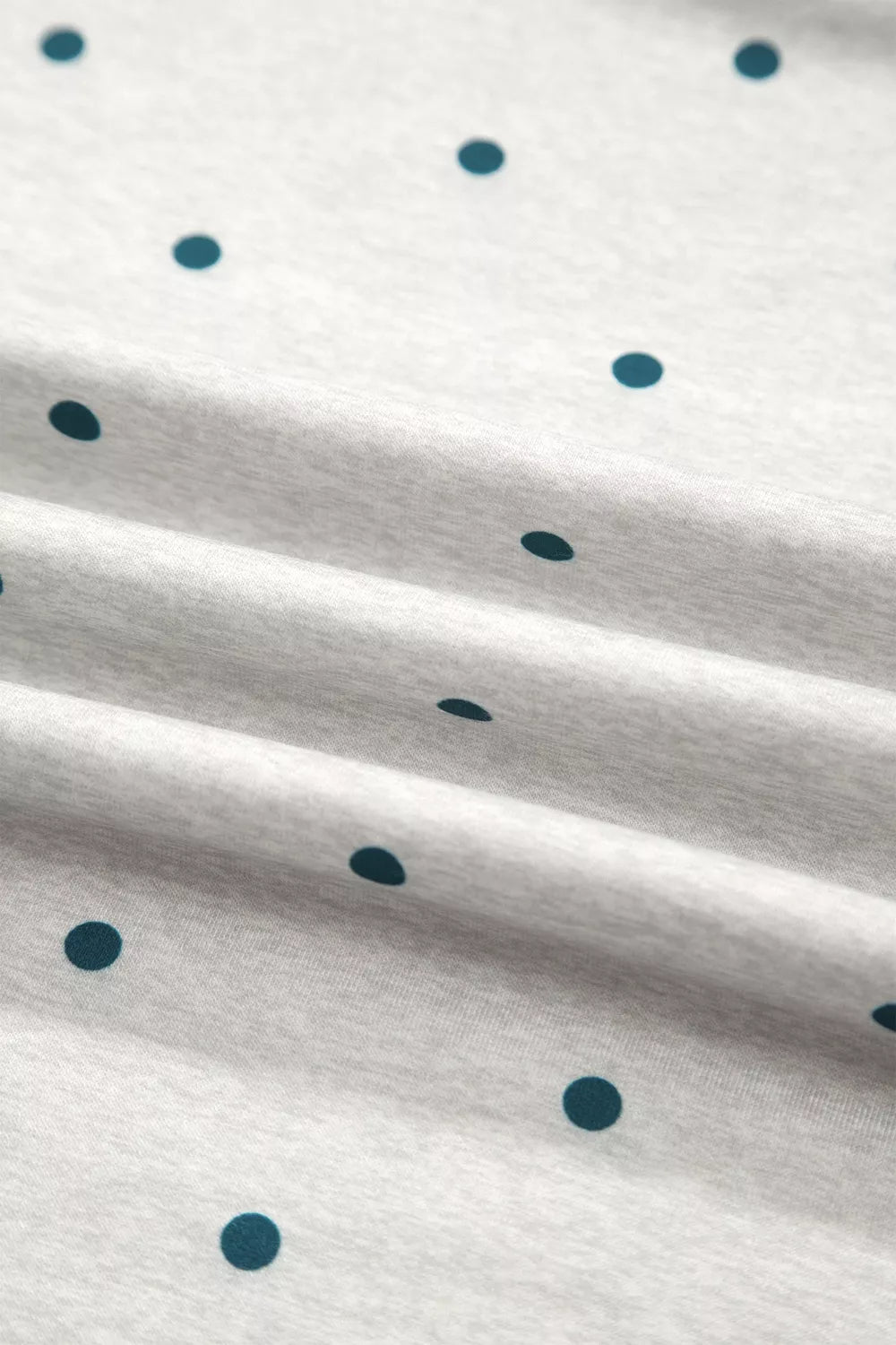 Polka Dot Print Piping Trim 3/4 Sleeve Relaxed Top