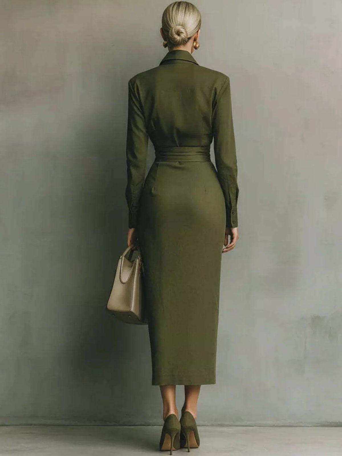 Long-Sleeve Wrap Midi Shirt Dress