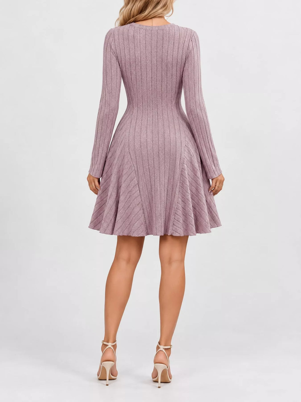V-Neck Ribbed Knit A-Line Dress