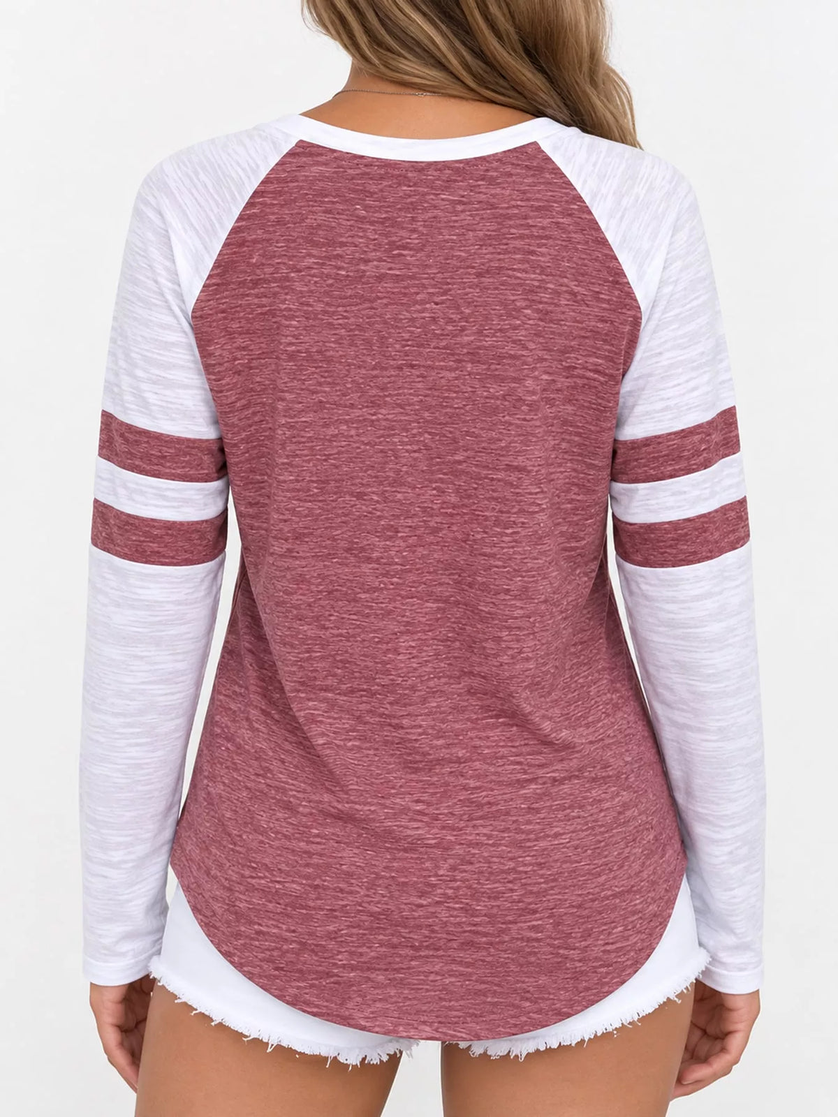 Full Size Color-Block Raglan Sleeve Striped T-Shirt Plus Size