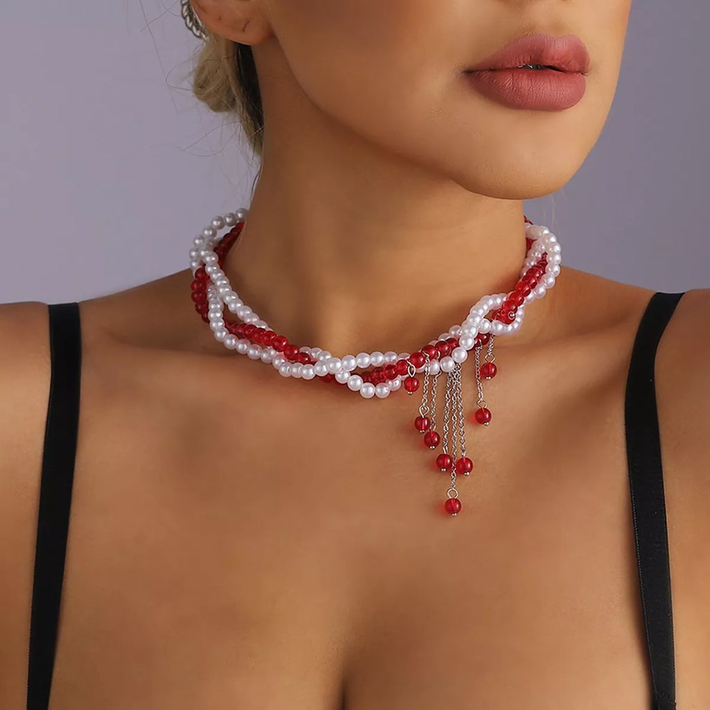 Twisted Bead Tassel Necklace