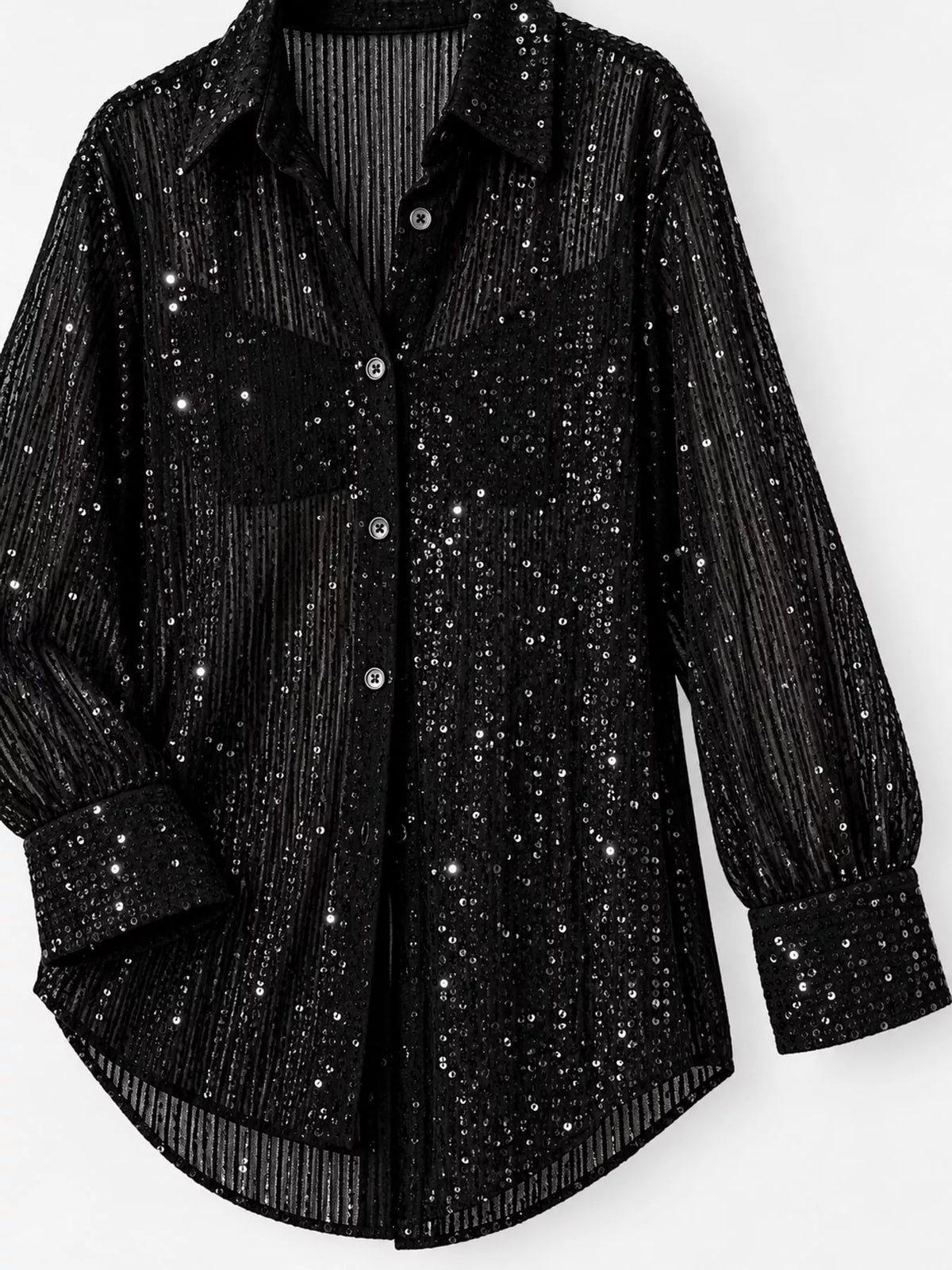 Full Size Sequin Button-Down Shirt Plus Size