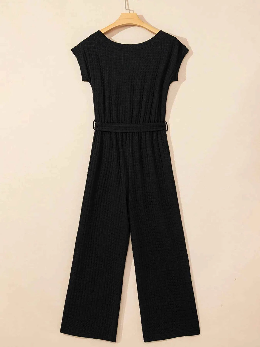 One-Shoulder Short Sleeve Knotted Waist Jumpsuit