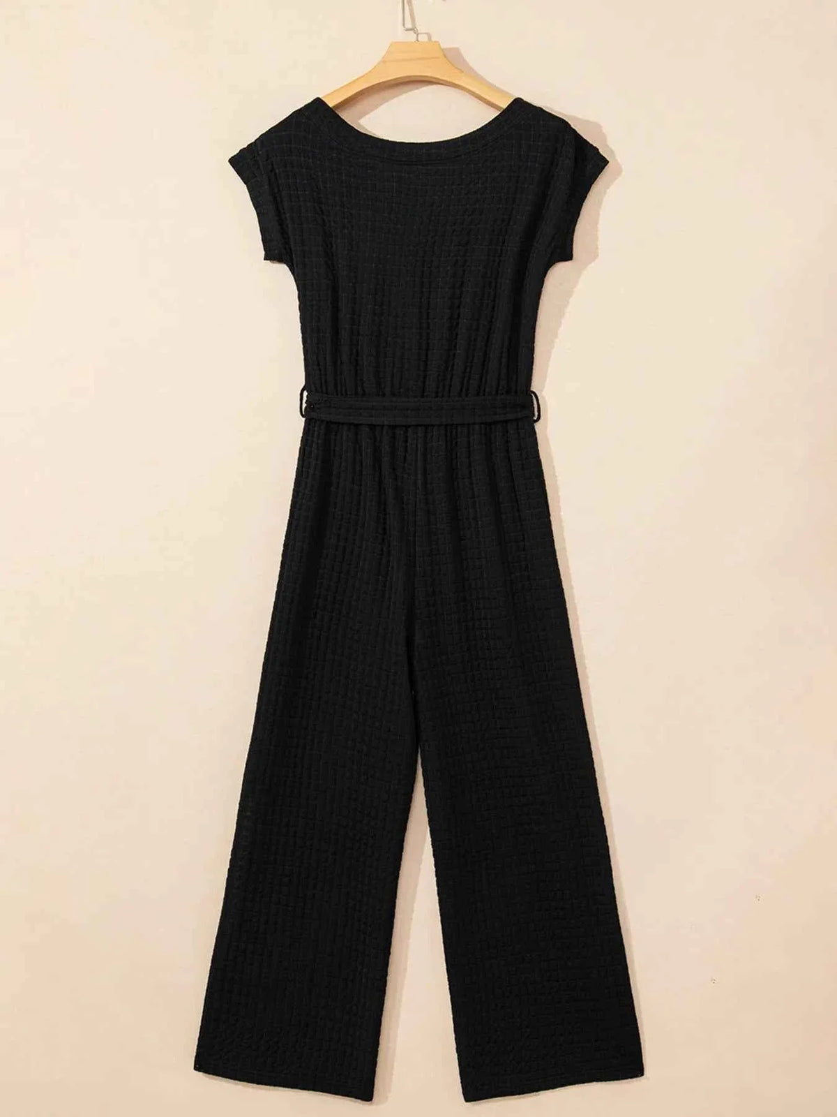 One-Shoulder Short Sleeve Knotted Waist Jumpsuit