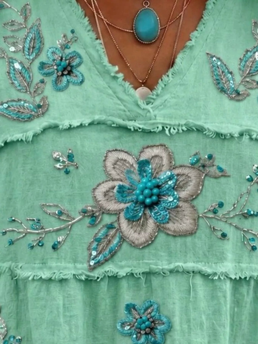 Full Size Floral Raw Hem V-Neck Blouse Plus Size