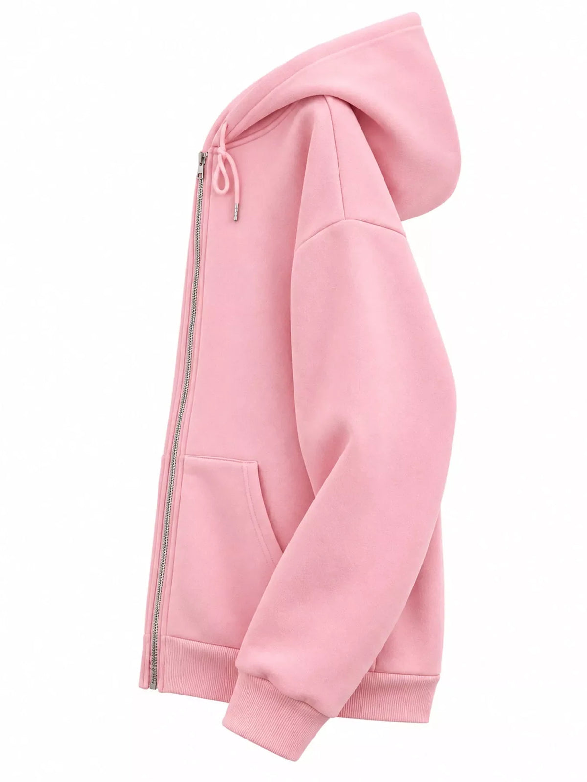 Full Size Oversized Solid Zip-Up Hoodie with Drawstring Plus Size