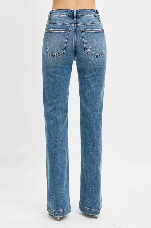 RISEN Full Size Distressed Detail Bootcut Jeans Plus Size