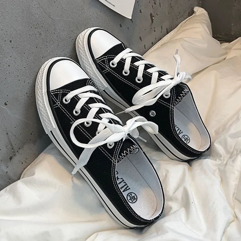 Round Toe Lace-Up Canvas Sneakers