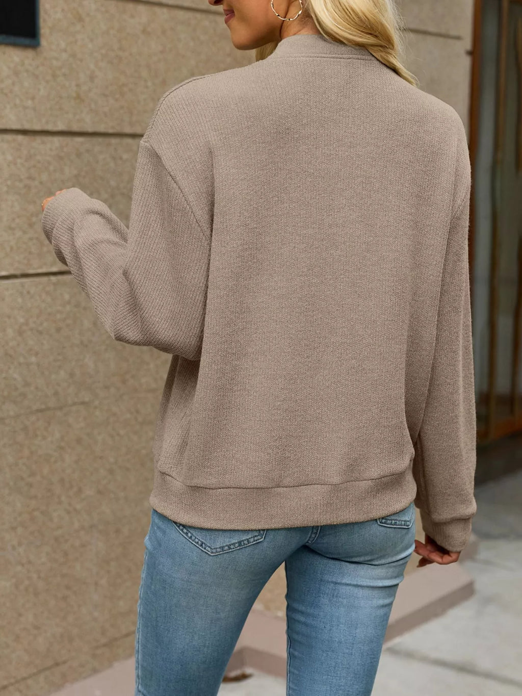 Zip-Up Dropped Shoulder Top