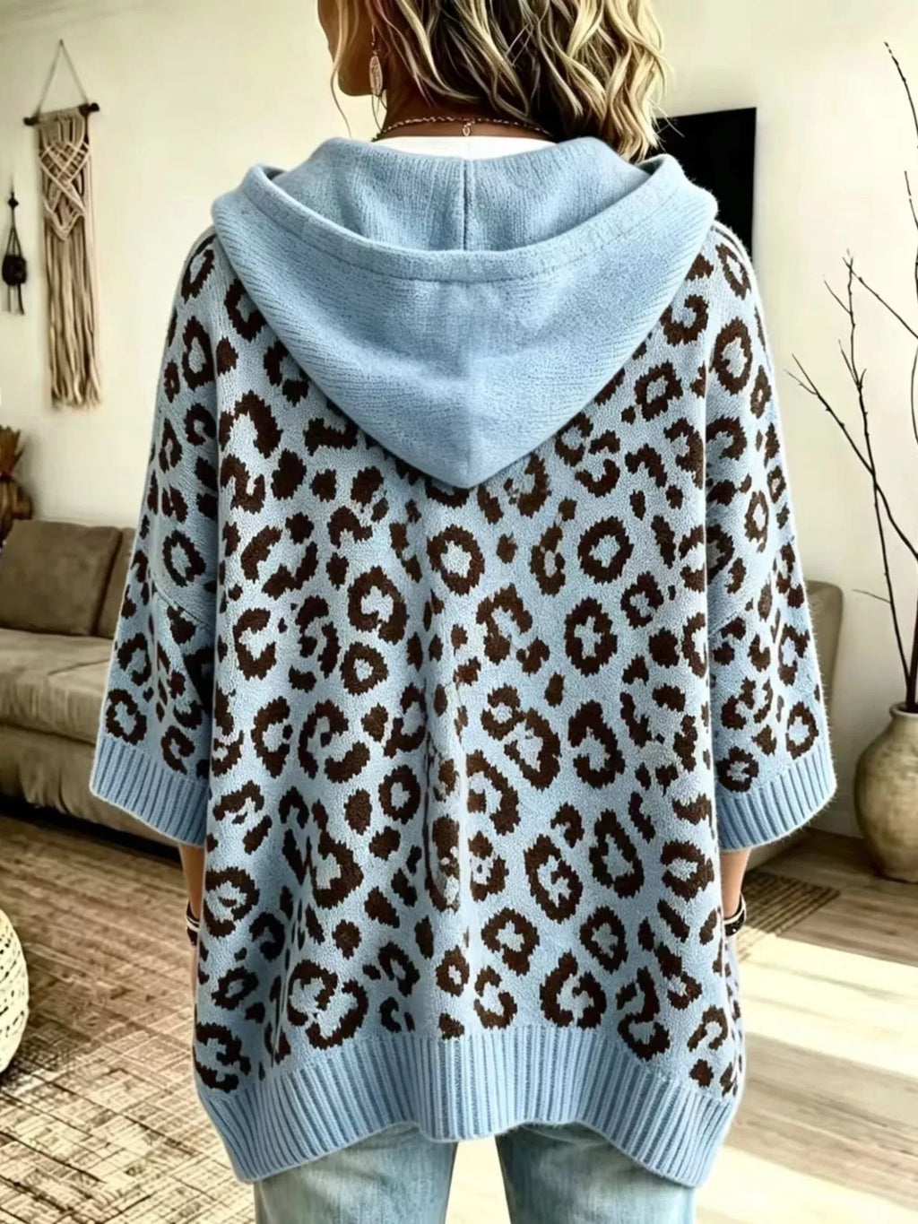 Drawstring Leopard Hooded Sweater