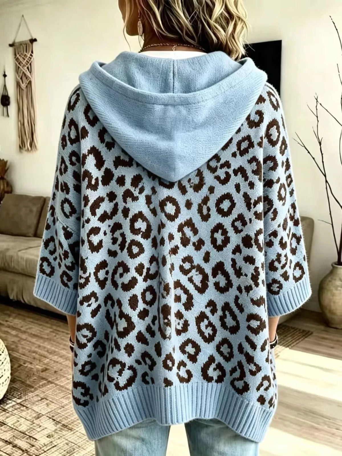 Drawstring Leopard Hooded Sweater
