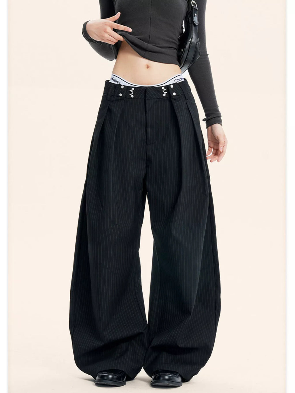 Plus Size Pleated Detail Wide-Leg Pants