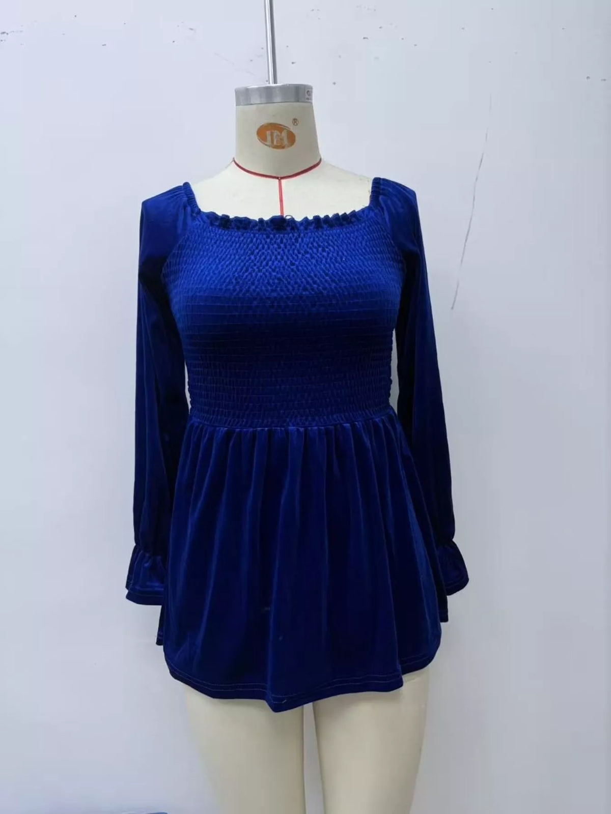 Velvet Smocked Peplum Blouse