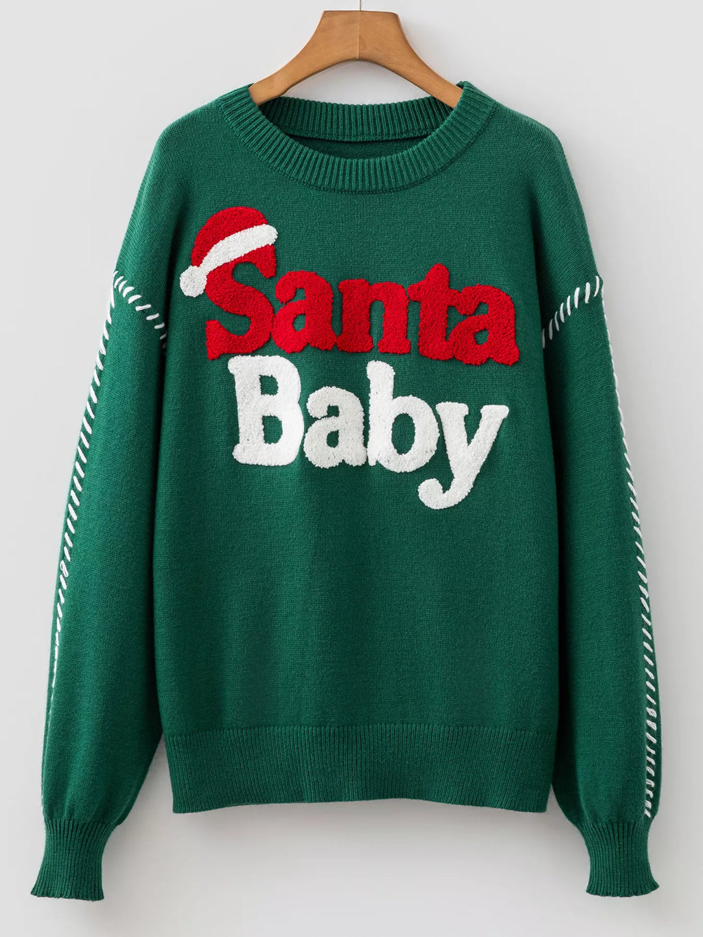 Santa Baby Towel Embroidery Christmas Slogan Pullover Sweater