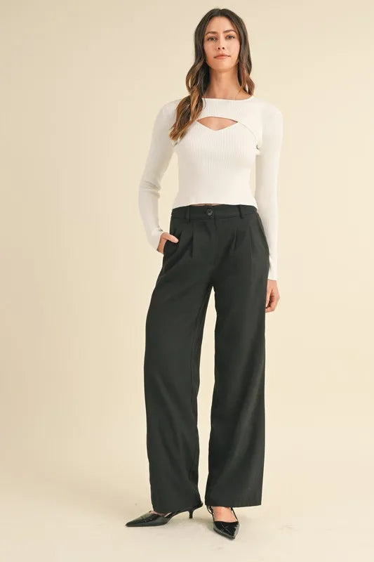 MABLE Cut Out Long Sleeve Ribbed Knit Top
