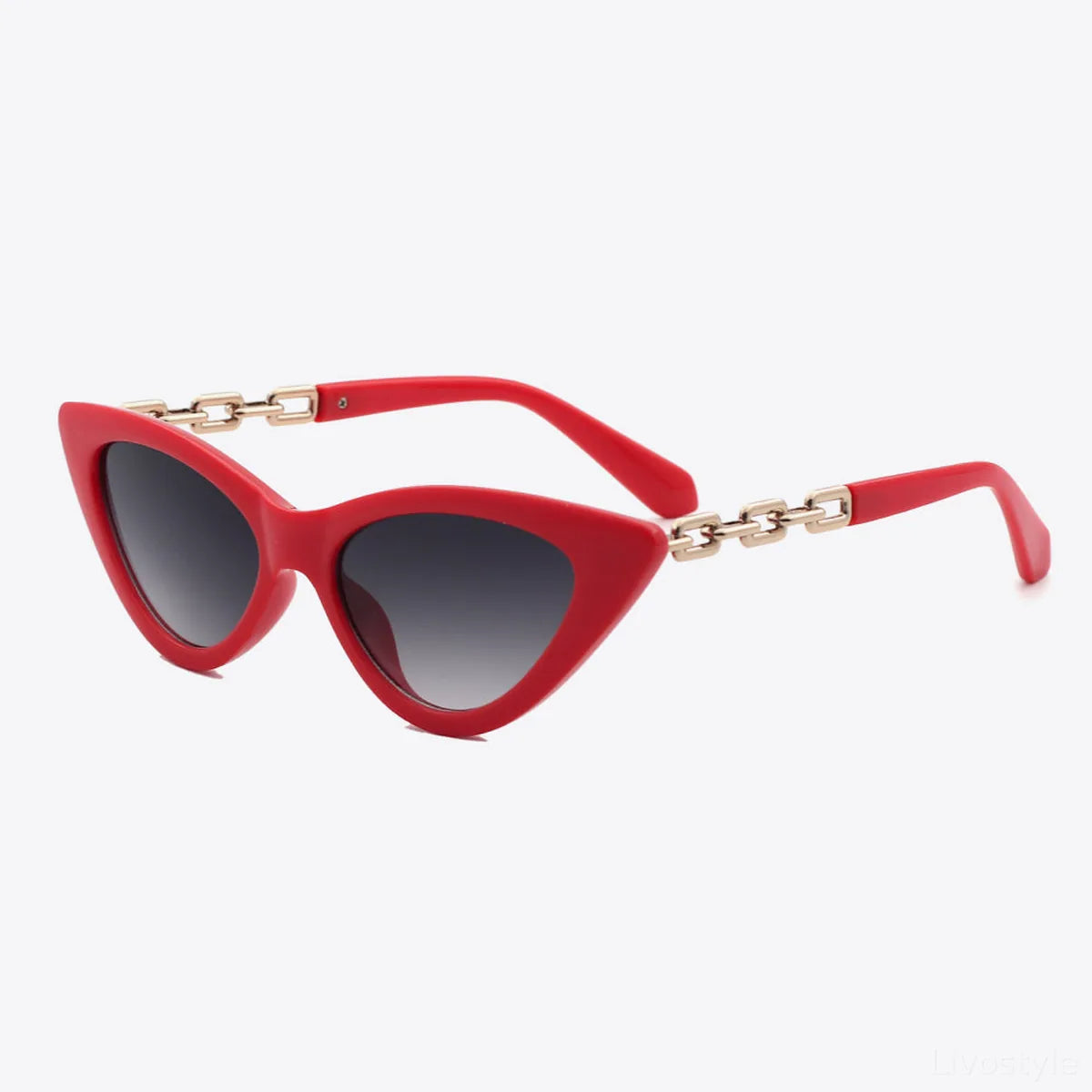 Chain Detail Cat-Eye Sunglasses with UV400 and Protective Case