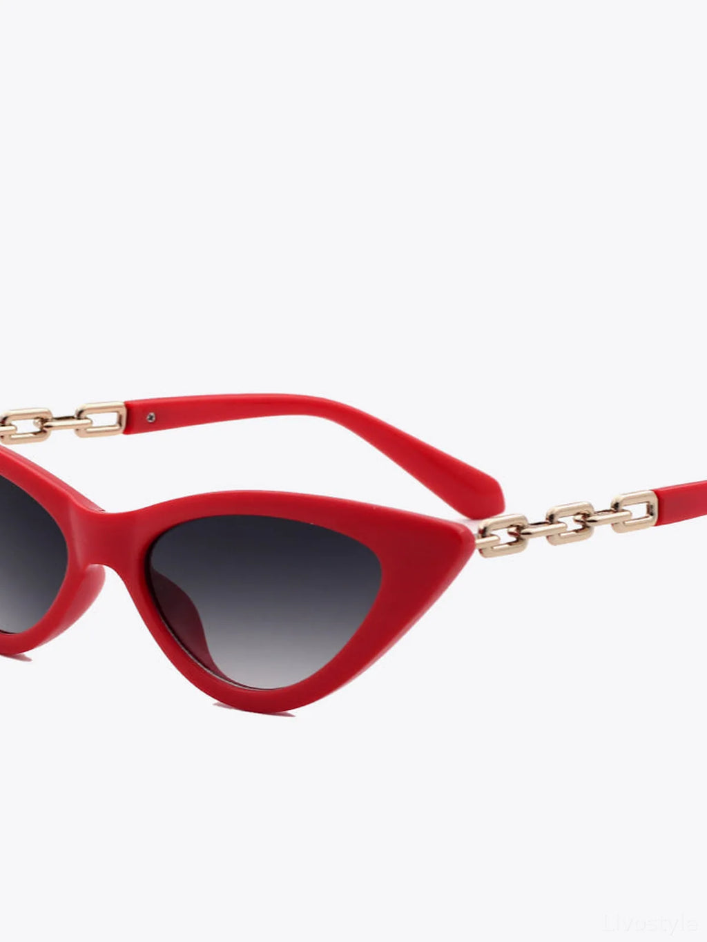 Chain Detail Cat-Eye Sunglasses with UV400 and Protective Case