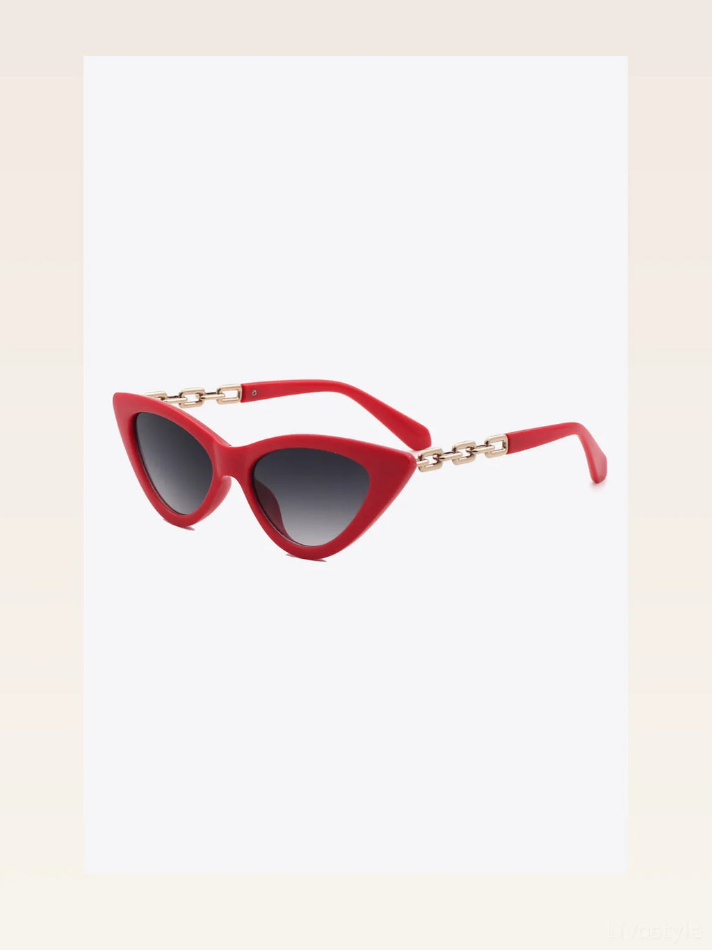 Chain Detail Cat-Eye Sunglasses with UV400 and Protective Case