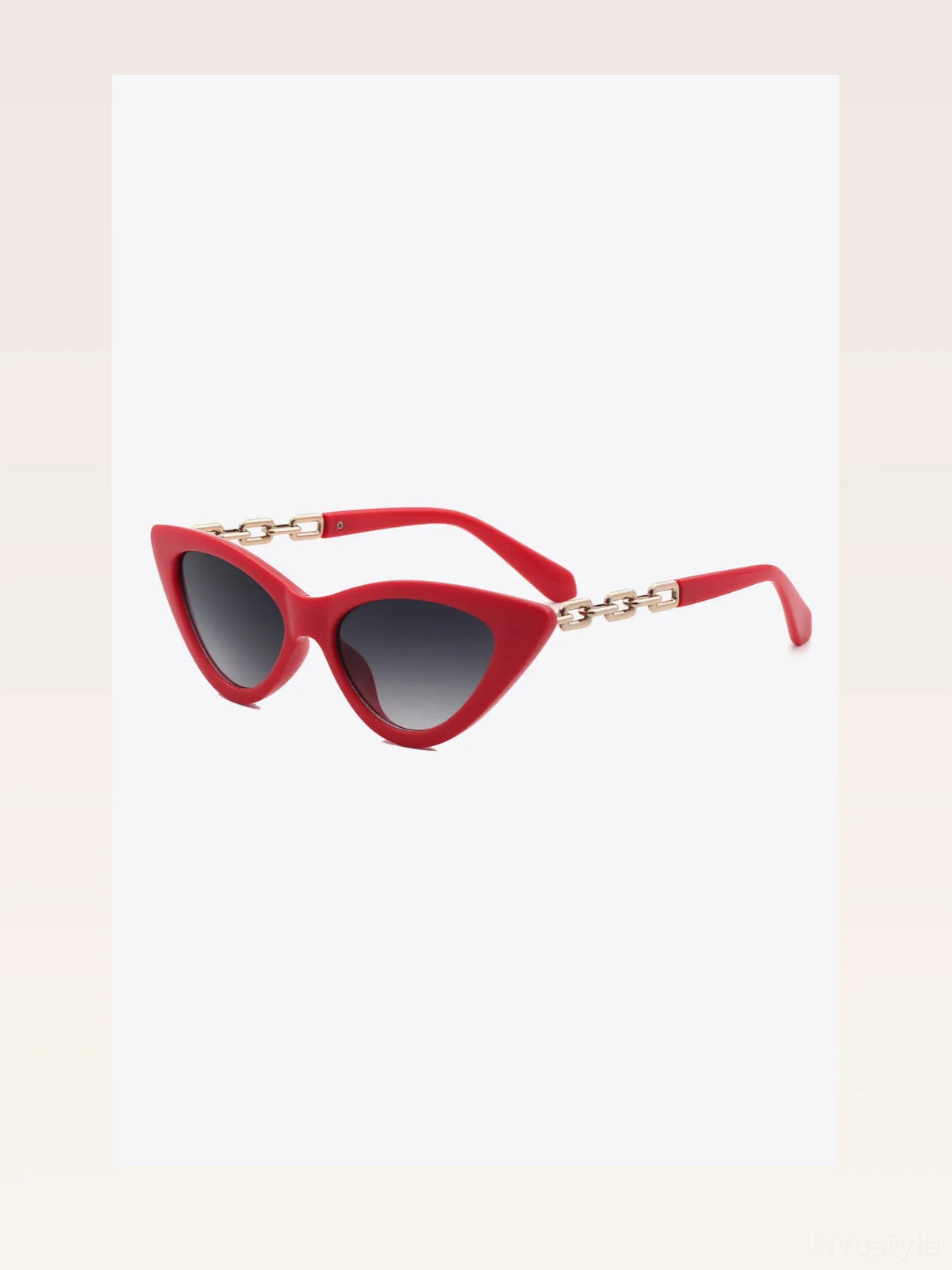 Chain Detail Cat-Eye Sunglasses with UV400 and Protective Case