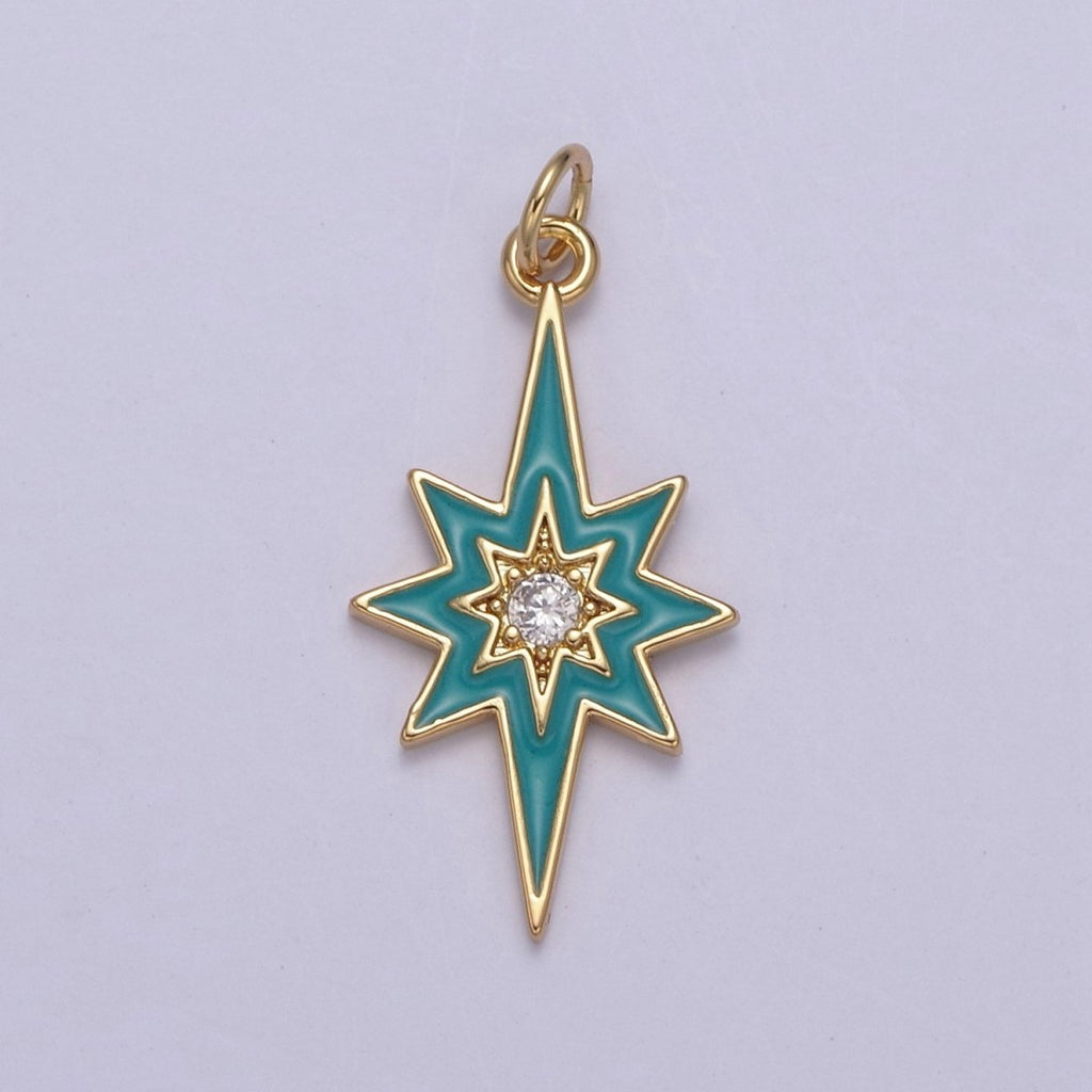 Colorful Enamel Star Charm 8 Point Star Starburst North Star Pendant - Gold Filled Statement Celestial Charm Pendant N-729 - N-735