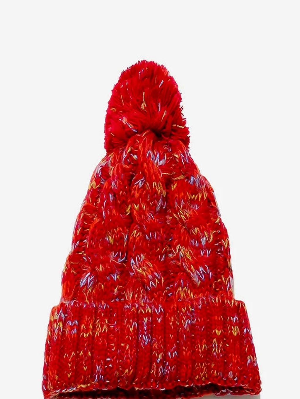 Contrast Cable Knit Beanie with Pompom