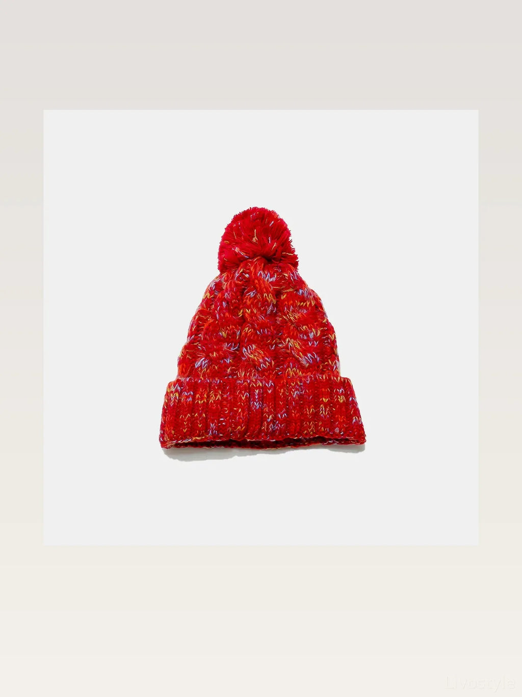 Contrast Cable Knit Beanie with Pompom