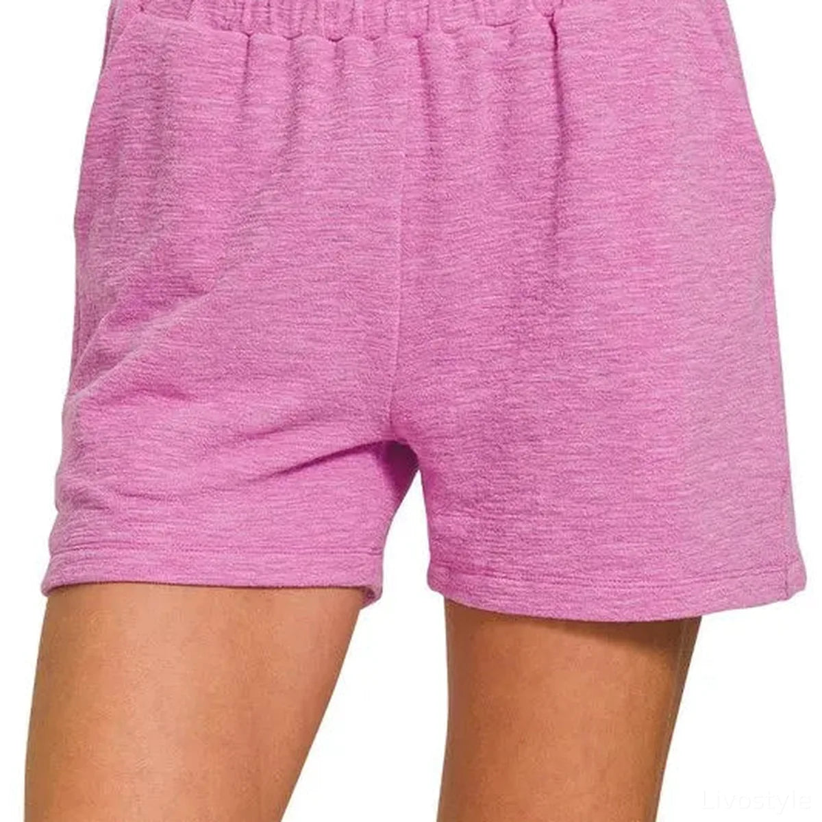 Mauve Cotton Slub Drawstring Shorts with Pockets