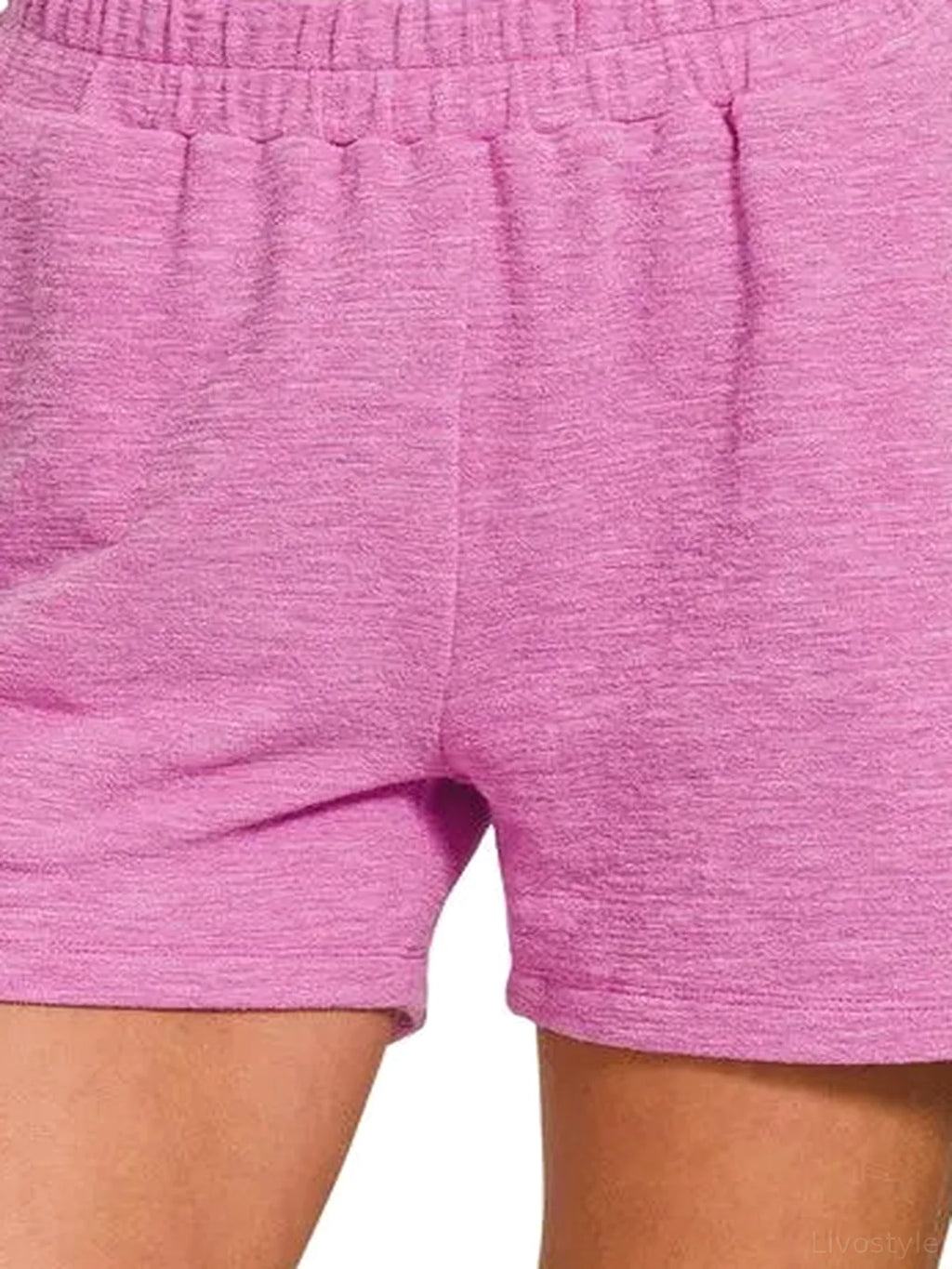 Mauve Cotton Slub Drawstring Shorts with Pockets