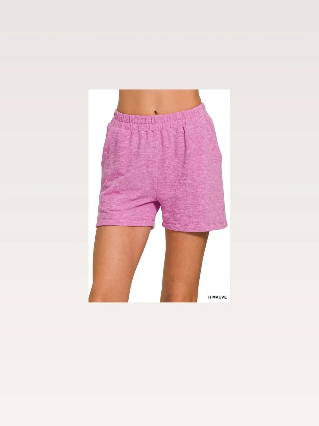 Mauve Cotton Slub Drawstring Shorts with Pockets