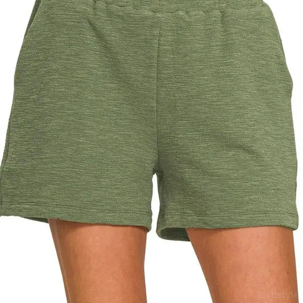 Cotton Slub Drawstring Shorts with Pockets