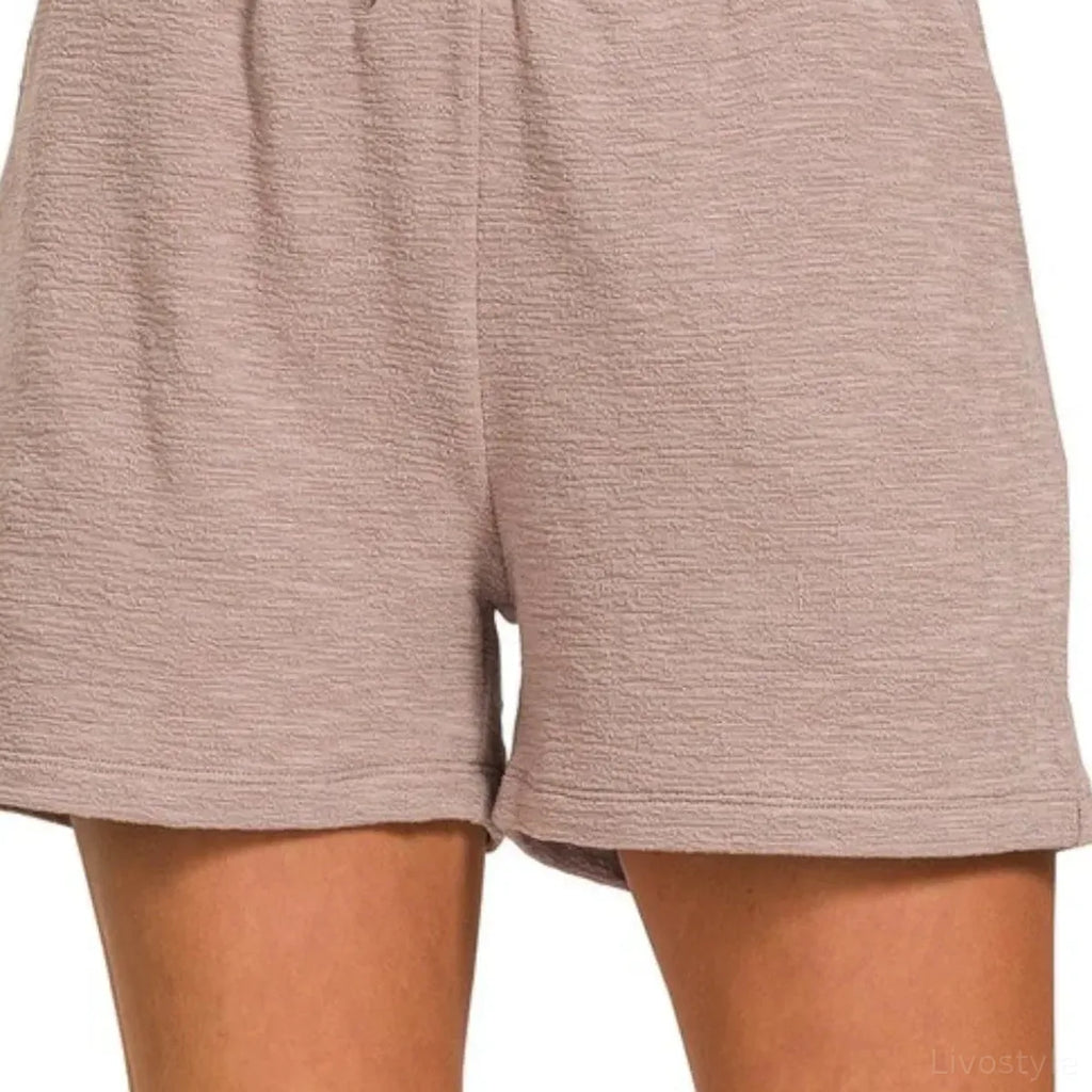 Cotton Slub Elastic Waist Shorts with Pockets