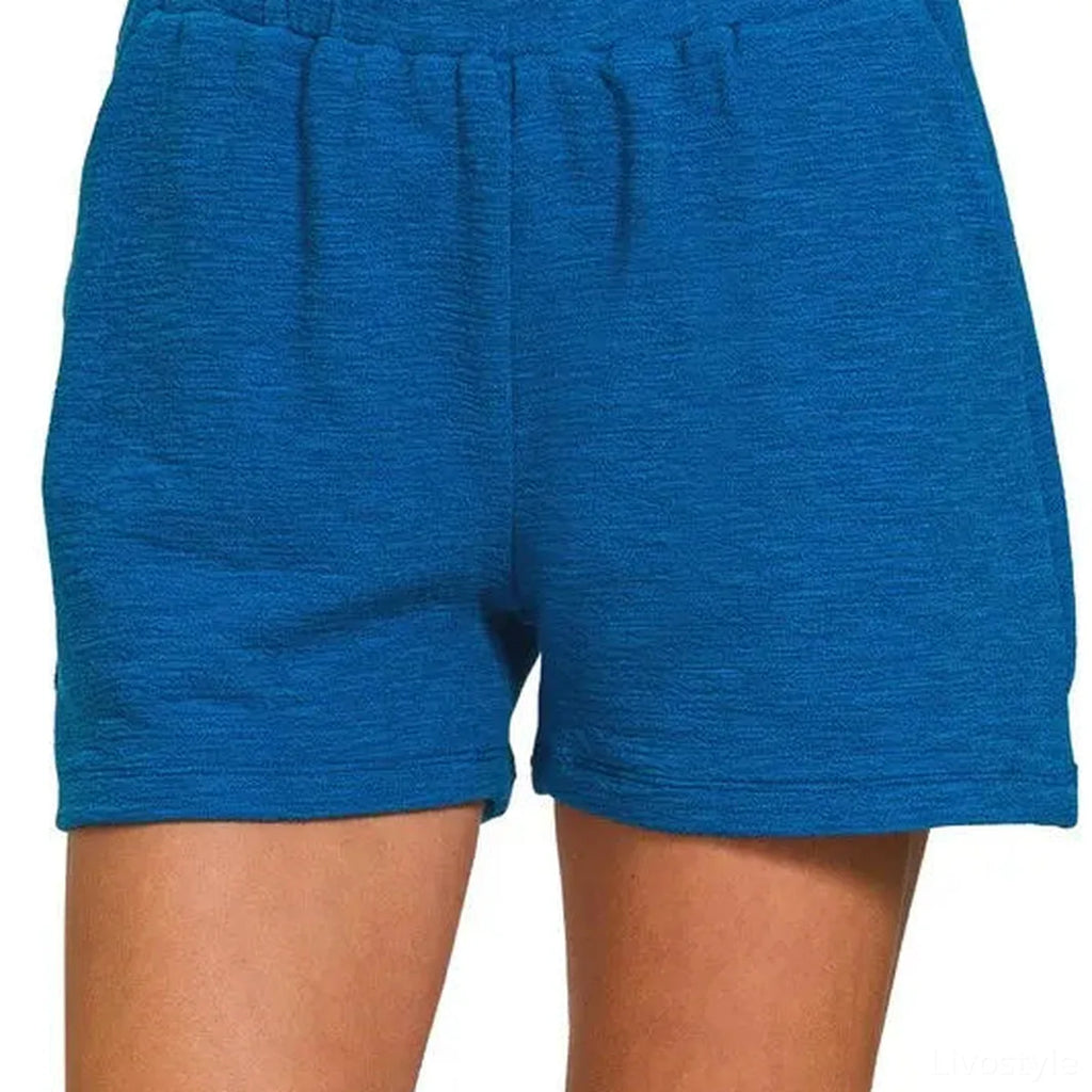 Cotton Slub High Waist Shorts with Pockets