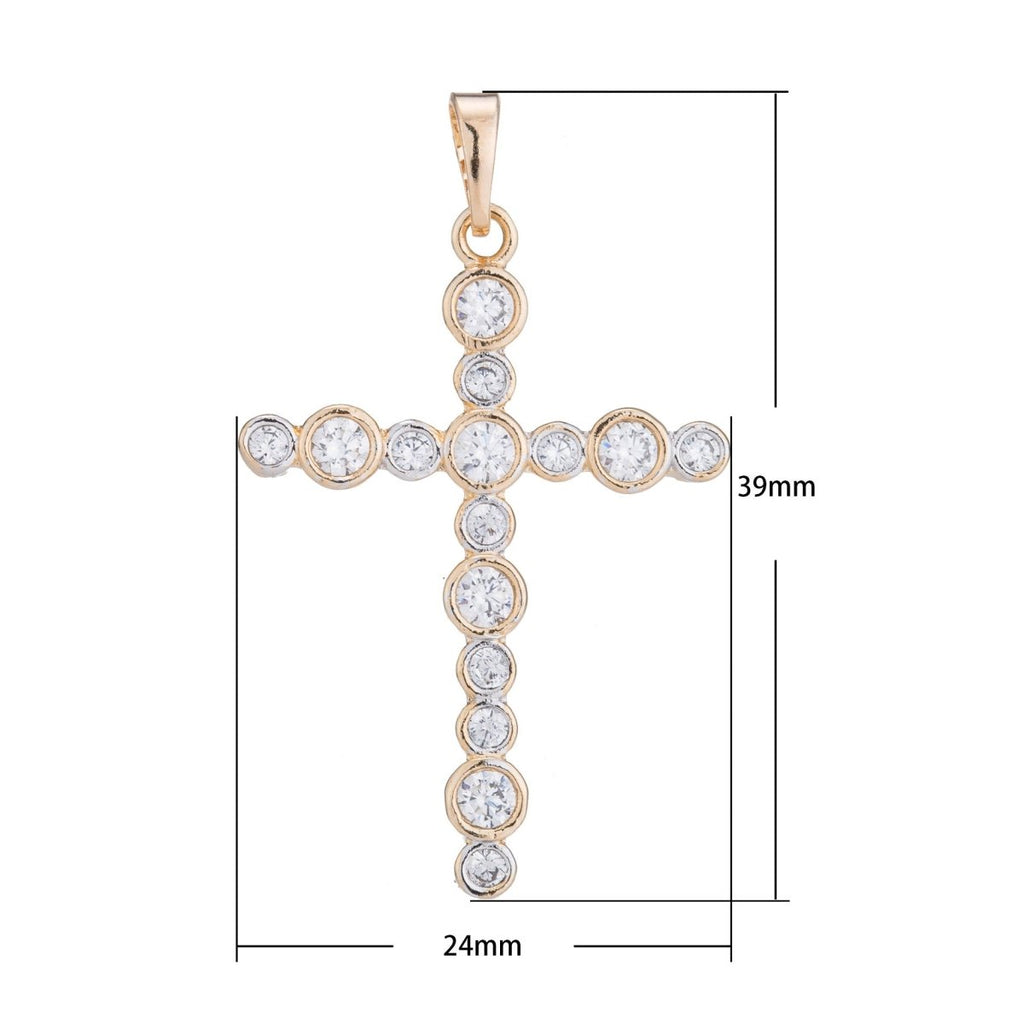 Cross Gold Plated Pendant Necklace - Simple Cross Gold Pendant Cubic Zircon Crystal - Rose Gold Plated Pendant - Religious Pendant Charm H-451