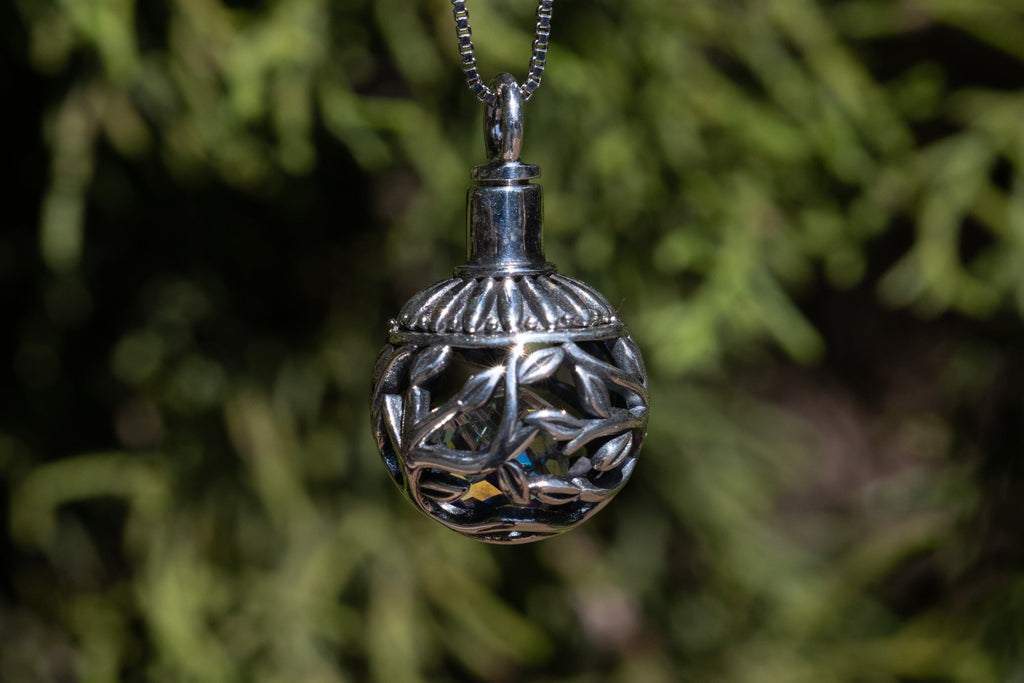 Crystal and Silver Ball Cremation Necklace